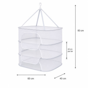 NEW 2607 3-Tier Hanging Mesh Drying Rack, 60 x 40 cm Foldable Food Dehydrator with Zipper Doors J198