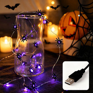 NEW 2607 Halloween LED Purple Spider String Lights 5M 50LED B220