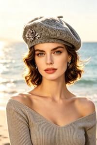 NEW 2607  French Floral Rhinestone Wool Beret Y194