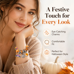 NEW 2608 Halloween Pumpkin Charm Bracelet, Beaded Costume Jewelry with Candy Charms for Party Gifts J220