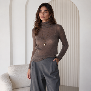 NEW 2608 Lightweight Sheer Knit Turtleneck Top Y220