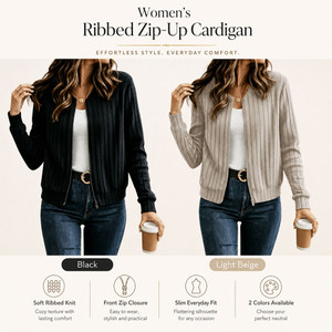NEW 2608 Women's Ribbed Zip Up Cardigan, Long Sleeve Stand Collar Knit Jacket for Casual Wear J227