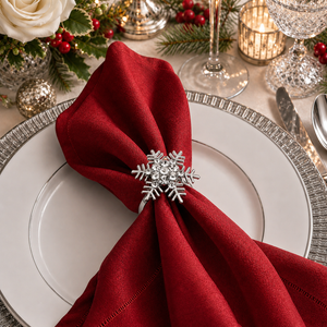 Set of 6 Silver Rhinestone Snowflake Napkin Rings