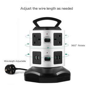 2layer 7way 2USB Power Tower Charging Station 360 degree rotate