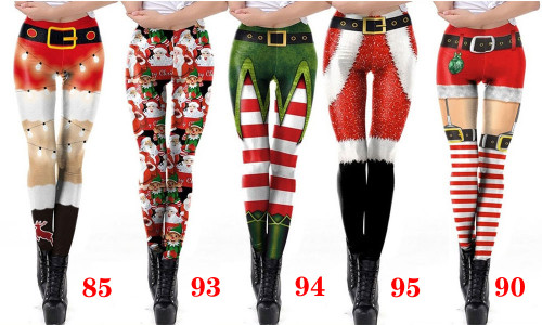 Women Christmas Elastic Leggings  Gym Running Athletic  Control Workout Trousers -LA