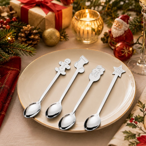 Christmas Dessert Spoon Set of 4 – Festive Stainless Steel Tea Spoons 9469