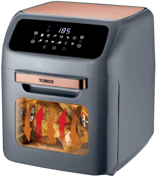 Tower T17064 Digital Air Fryer Oven with Rapid Air Circulation and 10 Preset Cooking Options, 12 Litre, Grey and Rose Gold