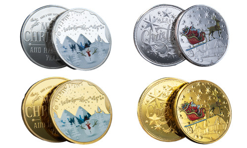 Pk of 2 Silver and Gold coloured Christmas Decoration Gift Coin set-3294LA