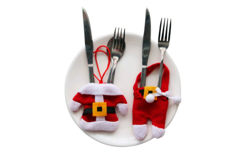  3sets Christmas Tableware Cover Creative Table Non-Woven Fabric Clothes and Pants Cutlery Bags Christmas Supplies for Knives and Forks-la