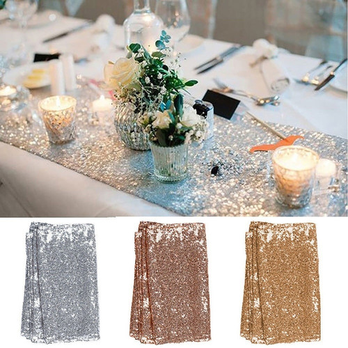 30X180cm Gold/Silver/Rose Gold Glitter Sequin Table Runner Sparkly Wedding Party Deco-LA