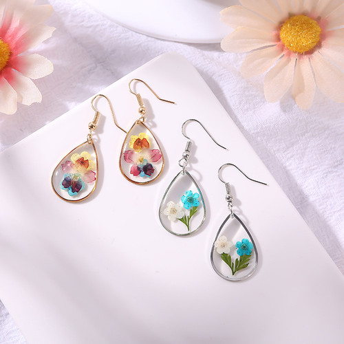 Forget me not Pressed flower antique teardrop earrings 0308-la