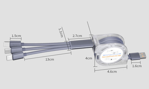 NEW   Retractable one-to-three data cable multi-function three-in-one data cable  0288  LA