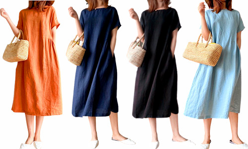 NEW Solid colour Cotton loose fit casual maxi dress5117-la