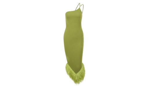 NEW One-shoulder fluffy skirt sexy slim long skirt 5681