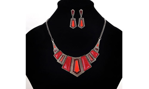 NEW   Imitation of stone resin plus oil necklace with earrings cover decoration  5754