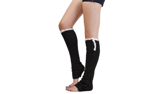 NEW long side button lace trimmed thermal sock covers boot covers leg warmers  5789