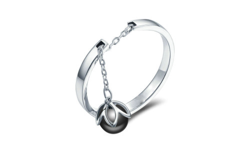 NEW Women's black pearl simple openwork ring holiday gift 5853