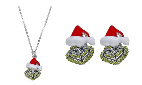 NEW Santa Claus pendant alloy necklace inlaid diamond earrings 5972