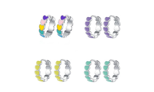 NEW S925 enamel rainbow heart earrings 6030