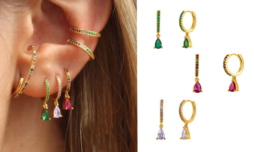 2303 NEW Copper inlaid zircon geometric water drop earrings6367