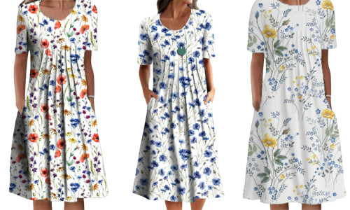 2304 NEW Oversized round neck printed short sleeved dress 6681