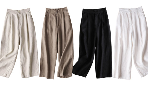 2304 Women's cotton and linen casual capris with wide legs 6801