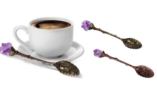  2305 NEW 2PC Natural Crystal Amethyst Carving Long Handle Stirring Spoon 7047LA