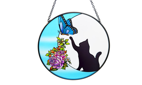 2306 NEW Circular Moon Butterfly Black Cat Glass Window Acrylic Pendant 7472LA