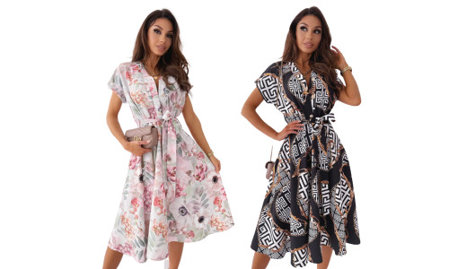 2307 NEW V-neck printed short sleeved shirt dress 7519LA