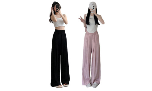 2307 NEW Summer ice silk wide leg pants pleated loose casual pants 7528LA