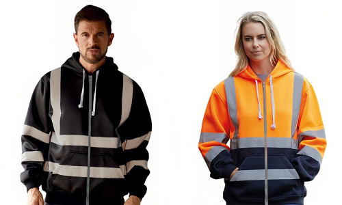 NEW  2408  Reflective Stripe Workwear Fleece Colorblock Zip-Up Hoodie 8540