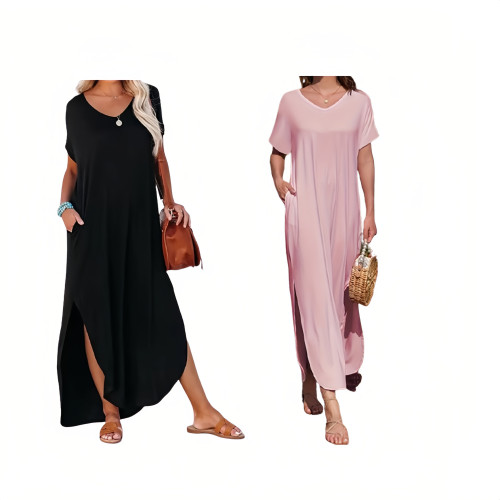 NEW  2506  Loose Fashion Casual Elegant Slit Dress 9430