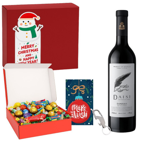 Classic Christmas Hamper Gift Box –Red Wine, Premium Chocolates and Sweets, Wine Accessorie andGreeting Card