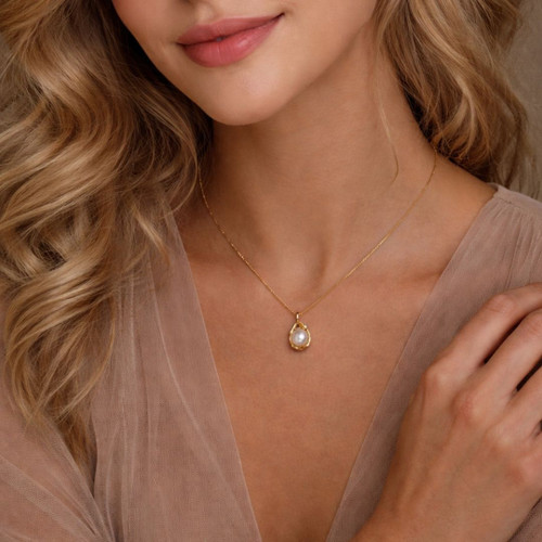 French Elegance 14K Gold-Plated Pearl Cup Pendant Necklace