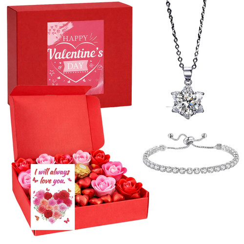 Luxury Valentine’s Day Gift Box with 925 Silver Moissanite Necklace & Bracelet