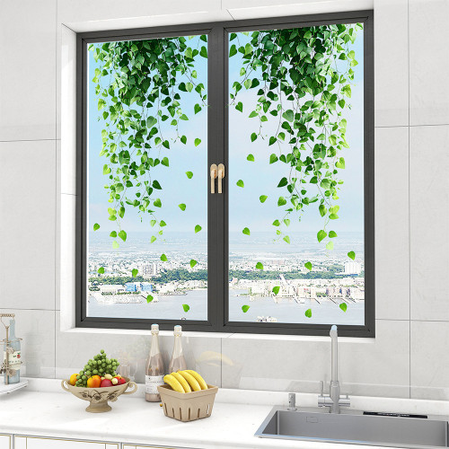 NEW 2607 No Glue Green Leaf Privacy Window Film Static Cling Glass Sticker B205