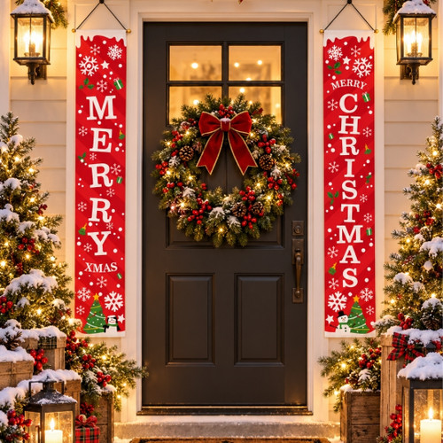 Red Merry Christmas Hanging Banner Set  9385