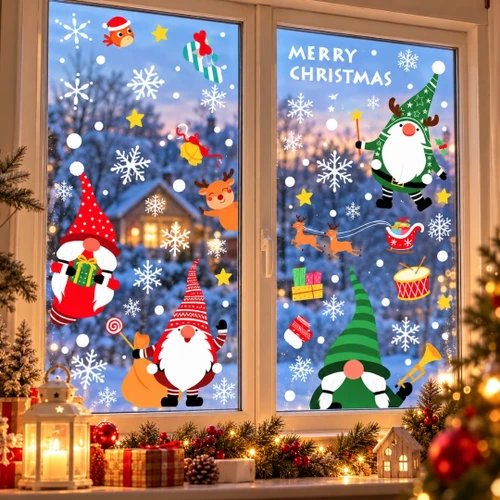 80PC Christmas Gonk Static Cling Window Stickers 3067