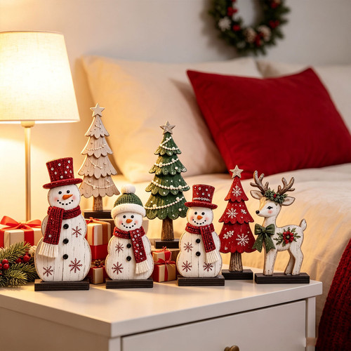 NEW 2610 Set of 7 Wooden Christmas Tabletop Decorations Decor Y271