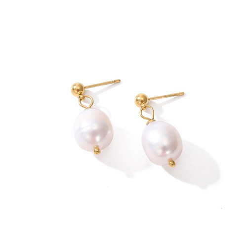 NEW 2610  Freshwater Pearl Drop Earrings Stainless Steel Stud Earrings   Y281