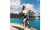 Lace stitching printed suspenders V-neck resort beach long skirt split chiffon dress-LA