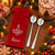 Set of 2 Christmas Greeting Long-Handle Spoons with Velvet Gift Pouch 9674