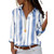 NEW-Women Autumn V Neck Stripe Casual Long Sleeves Tops Loose Plsu Size Print Shirt0065-LA