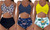 2304 NEW Printed Cross Strap High Waist Swimsuit Split Two Piece Set 6697