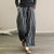 2405 Retro cotton and linen striped wide leg pants for women to look slim and drape, casual straight leg cropped pants for summer 8454LA