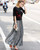 Pleated satin midi skirt