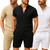 NEW  2503 Summer Men's T-Shirt Stand Collar Button Shorts Set 9042