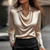NEW 2601 Elegant Printed Minimalist Cowl Neck Shirt Collar Women's Blouse J038