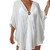NEW 2605 White Beach Cover Up Round Neck V Neck Loose Fit Chest Ring Design Lightweight Polyester Swimwear Cover Up B144