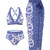 NEW 2605 Women’s Blue White Porcelain Print 3 Piece One Piece Swimsuit Set Slim Fit Beachwear B163